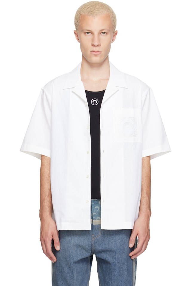 Marine Serre — White Regenerated 'Household Linens' S/S Shirt