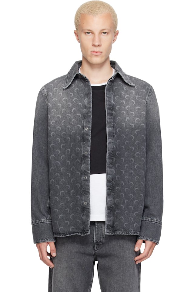 Marine Serre — Gray Moon Laser Wash LS Denim Shirt