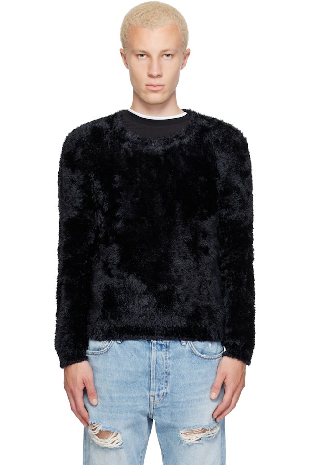 Marine Serre — Black Wild Fluffy Knit Crewneck Sweater