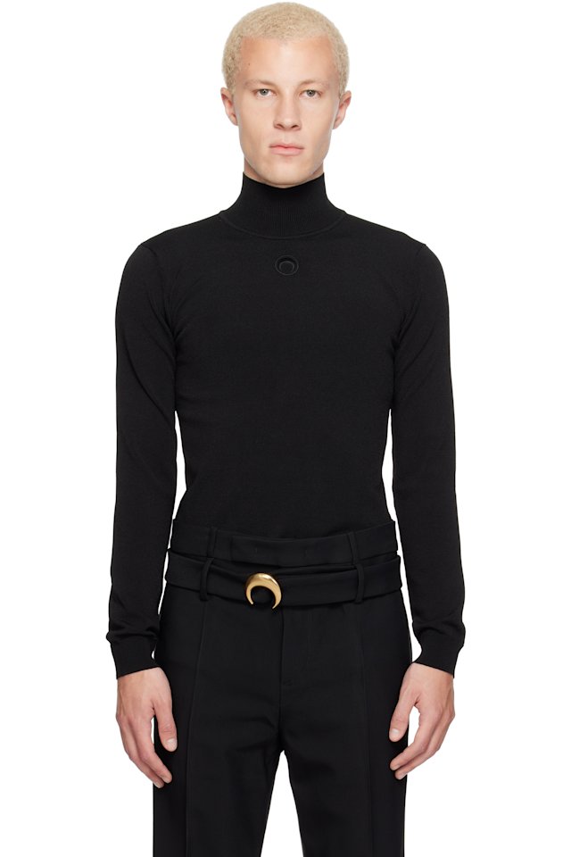 Marine Serre — Black Moon Logo Knit Turtleneck