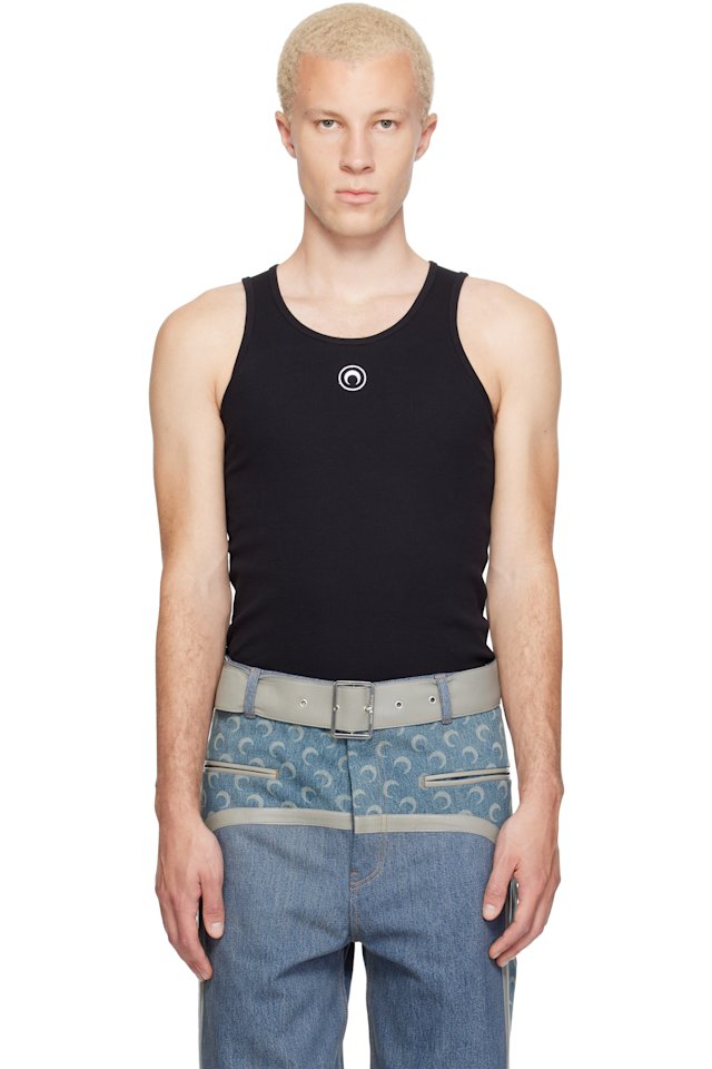 Marine Serre — Black Moon Logo Ribbed Jersey Tank Top