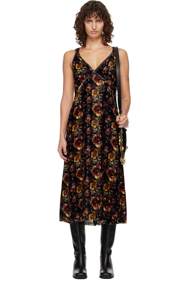 R13 — Black & Orange Grunge Slip Dress