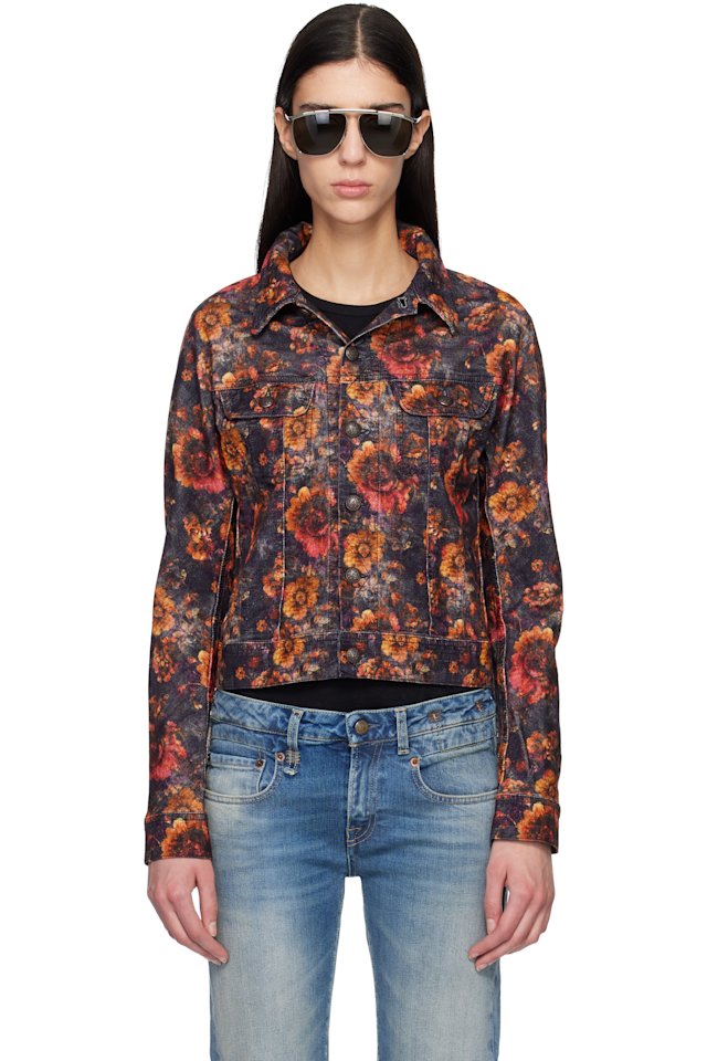 R13 — Navy & Orange Skinny Denim Trucker Jacket