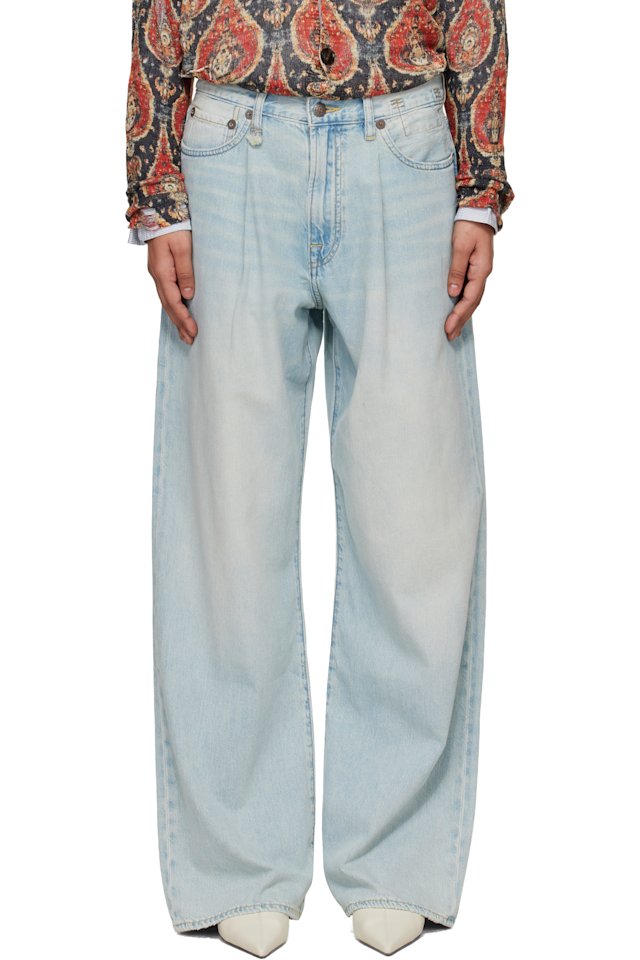 R13 — Blue Wide Leg Damon Pleated Jeans