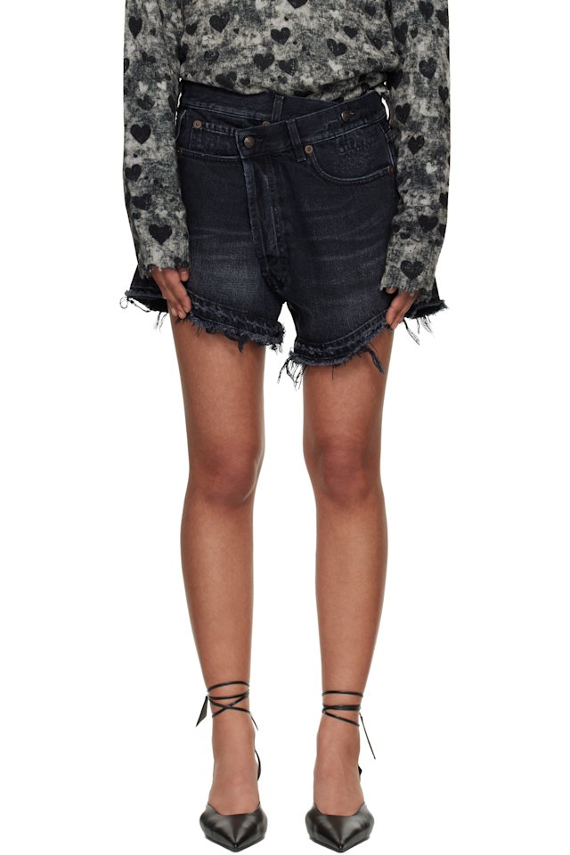 R13 — Black Crossover Denim Shorts