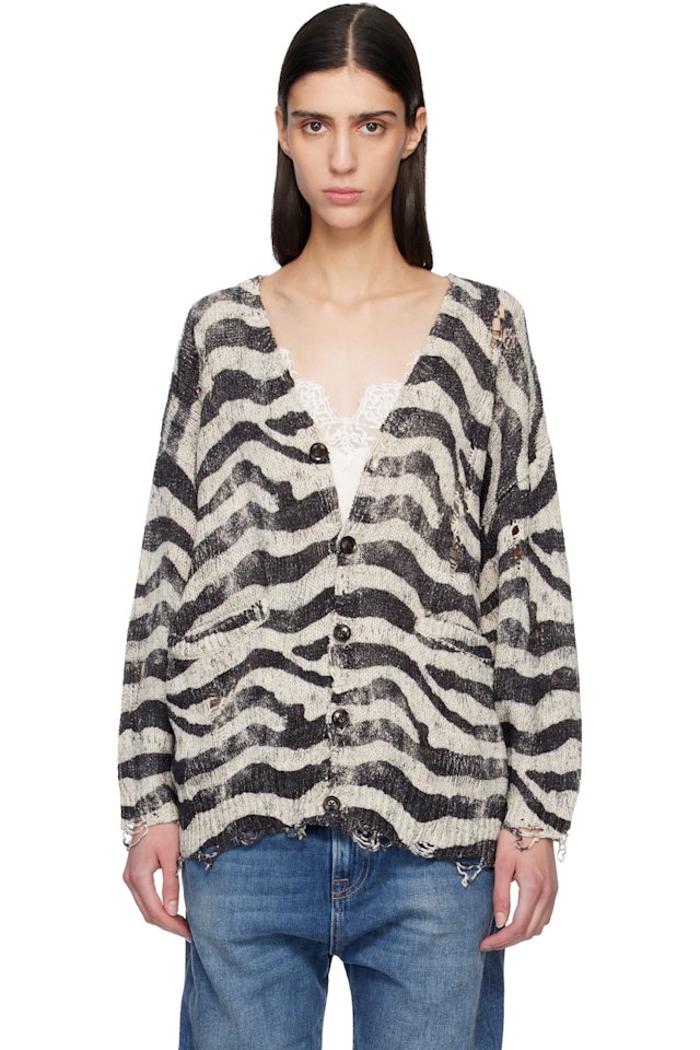 R13 — Off-White & Black Printed Oversized Cardigan