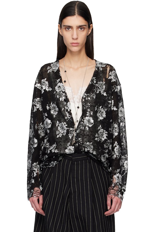R13 — Black Printed Boyfriend Cardigan