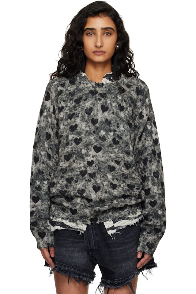 R13 — Gray Printed Boyfriend Sweater