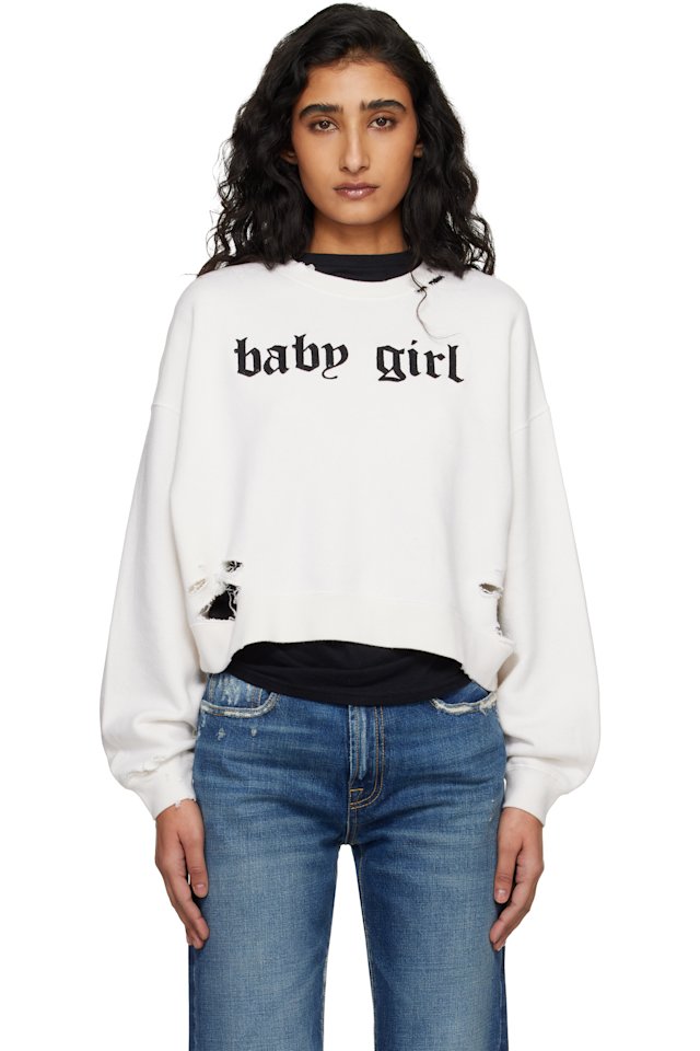 R13 — Off-White 'Baby Girl' Cropped Crewneck Sweatshirt