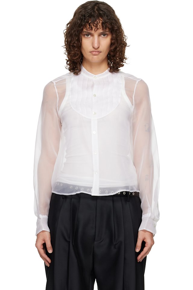 R13 — White Pleated Tuxedo Front Shirt