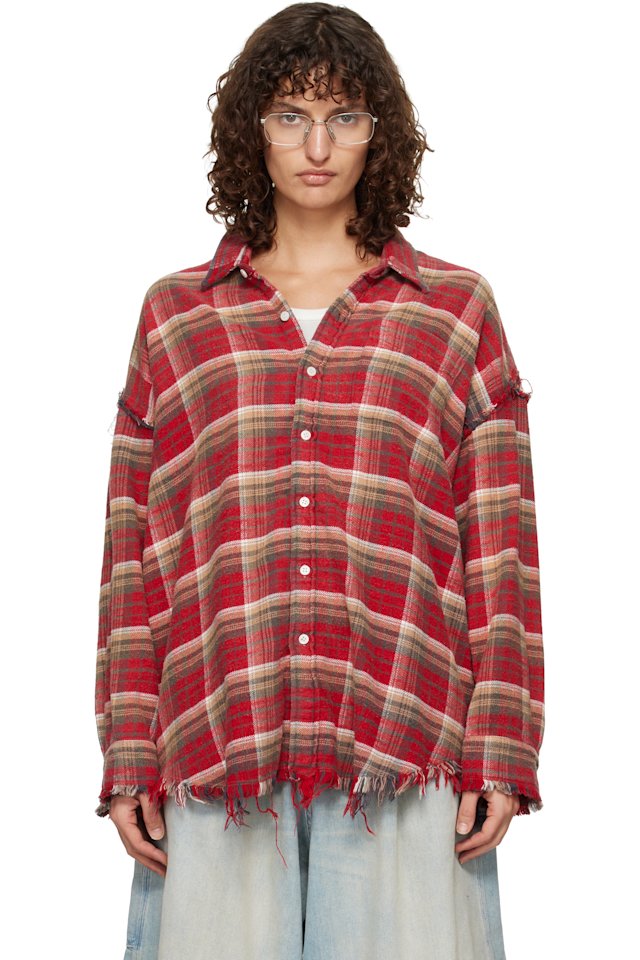 R13 — SSENSE Exclusive Red Shredded Seam Drop Neck Shirt