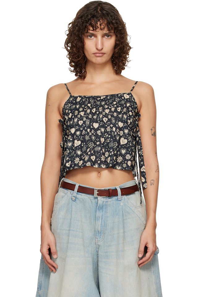 R13 — Black Square Neck Tie Camisole