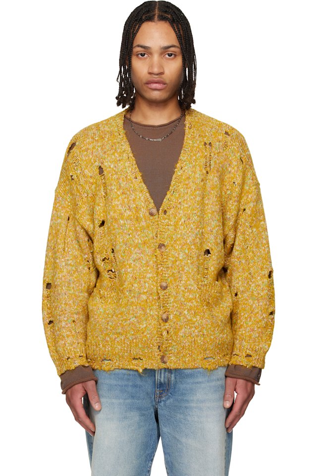R13 — Yellow Distressed Oversized Cardigan