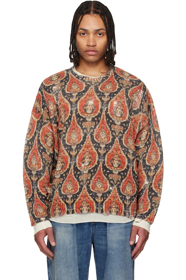 R13 — Orange & Black Printed Oversized Sweater