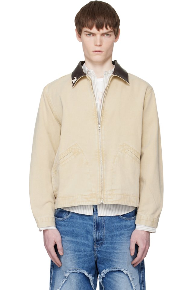 Carne Bollente — Beige 'Moto Rabbit Rides Again' Denim Jacket
