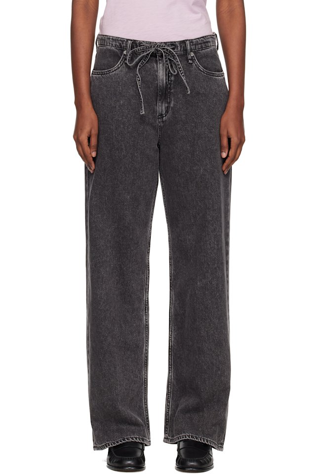 rag & bone — Black Phoebe Wide-Leg Drawstring Jeans