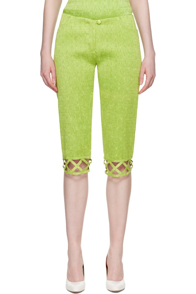 SUPER YAYA — Green Lozanges Capri Trousers