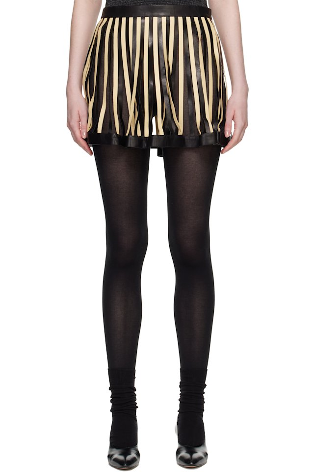 SUPER YAYA — Black & Yellow Soleil Leather Miniskirt
