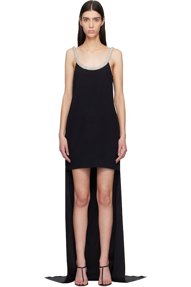 TOM FORD — Black Crystal Embroidery Sleeveless Asymmetric Cocktail Maxi Dress