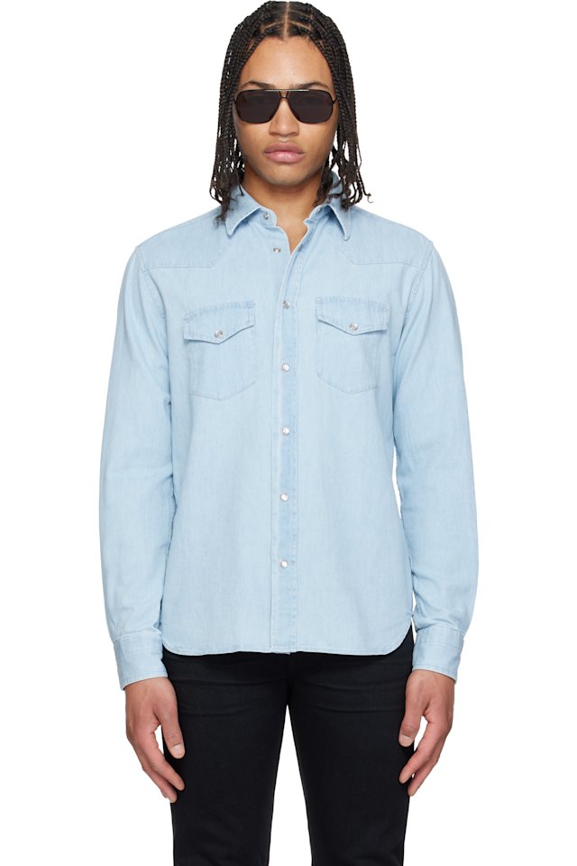 TOM FORD — Blue Denim Chambray Western Shirt