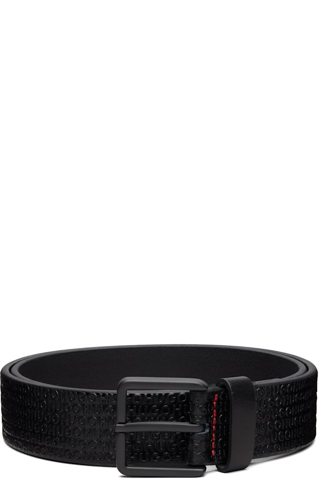 Hugo — Black Leather Embossed Logos Belt