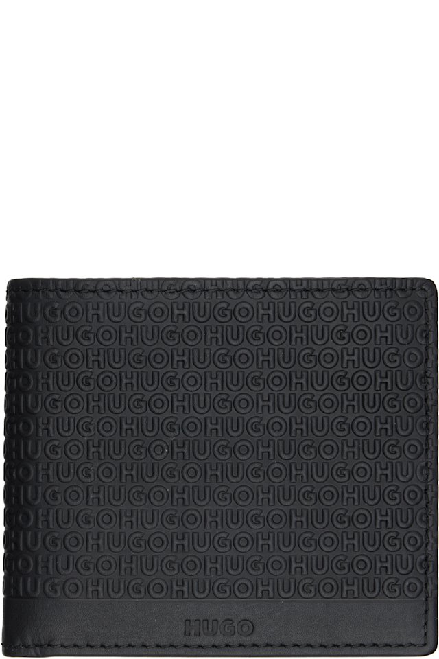 Hugo — Black Logo-Pattern Leather Wallet
