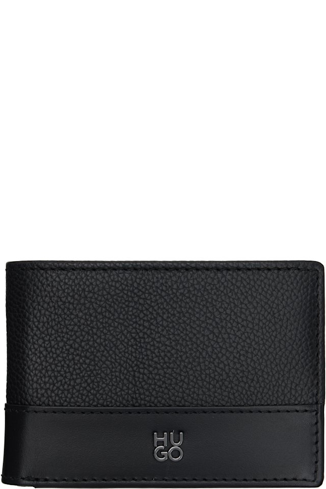 Hugo — Black Stacked-Logo Slim Leather Wallet