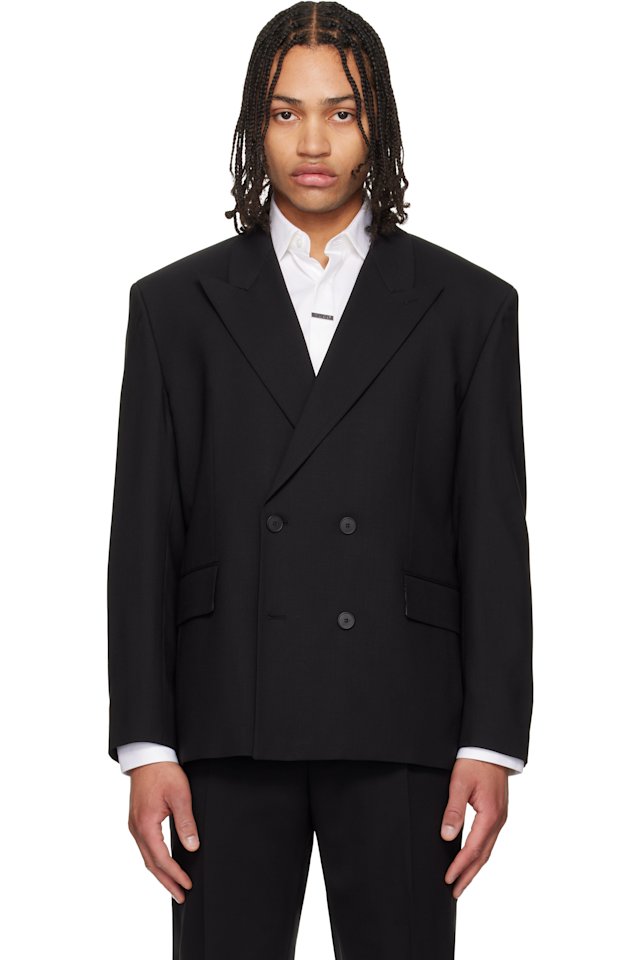 Hugo — Black Double-Breasted Wool-Blend Twill Blazer