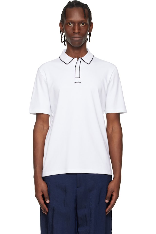 Hugo — White Cotton-Jersey Contrast Edges Polo