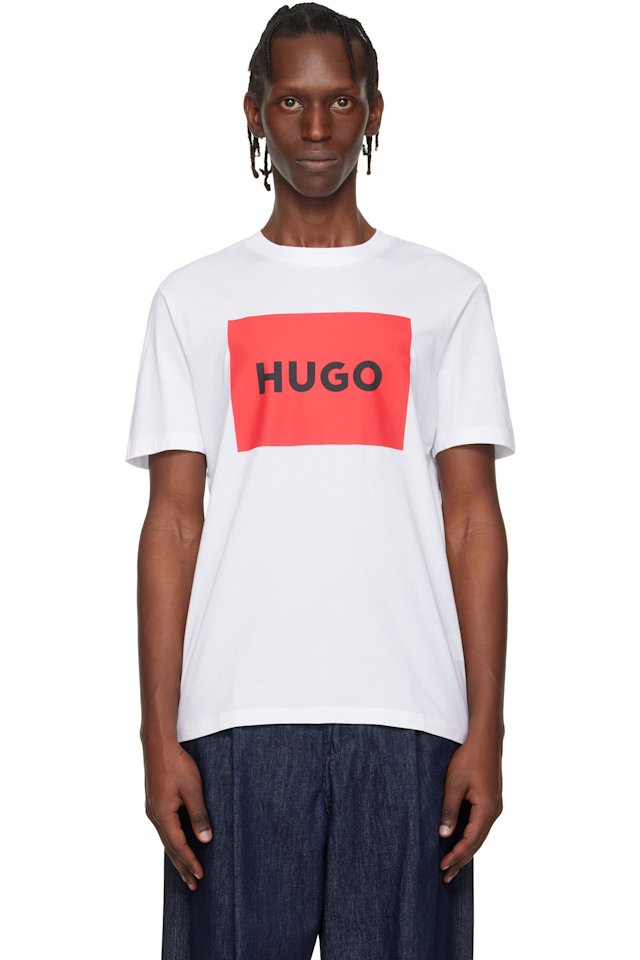 Hugo — White Regular-Fit Logo-Print T-shirt