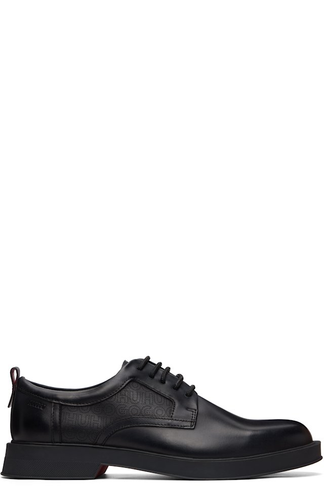 Hugo — Black Perforated Monograms Leather Derbys