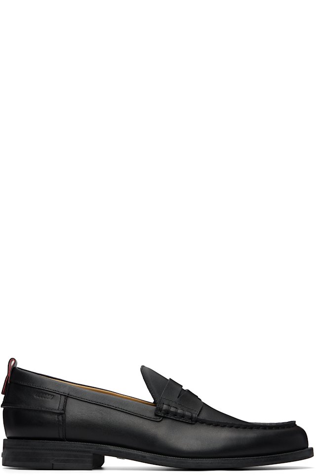 Hugo — Black Leather Penny Trim Loafers