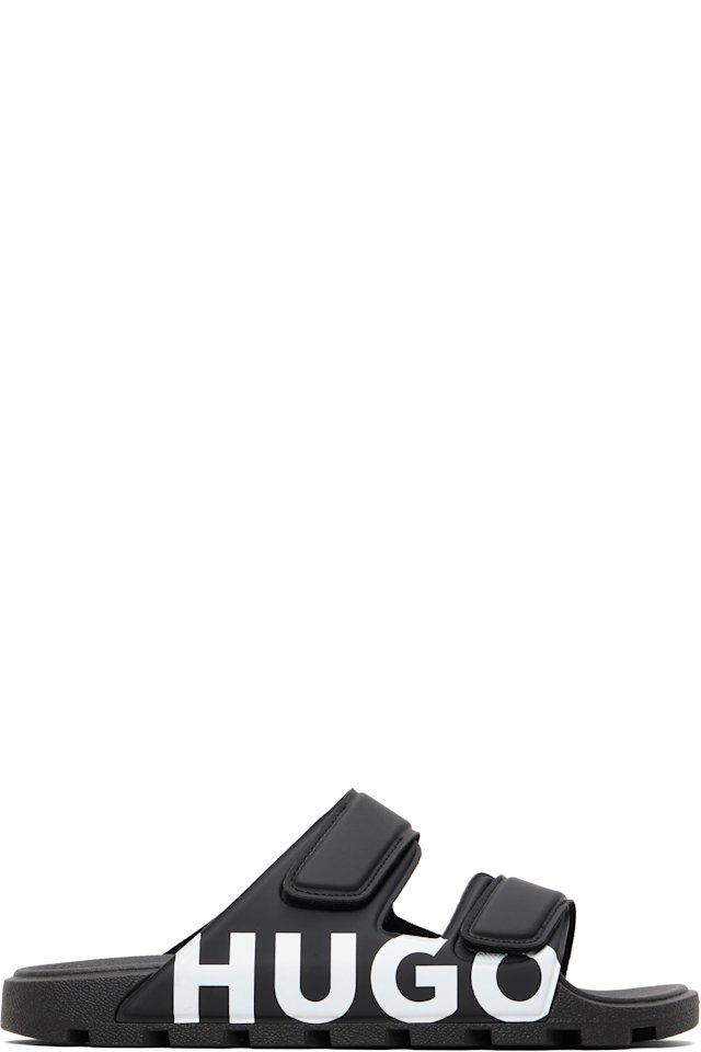 Hugo — Black Logo Double Touch-Closure Sandals