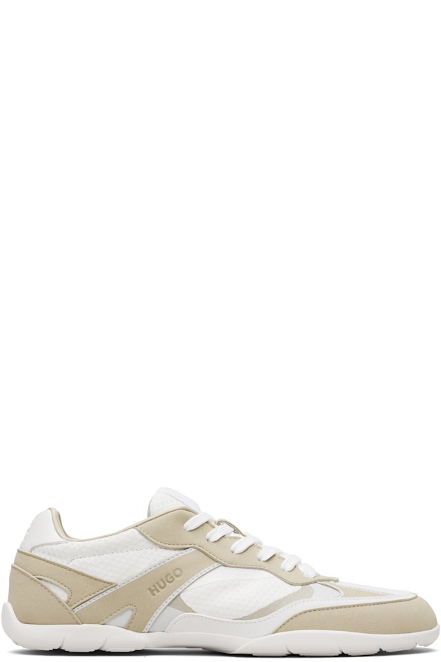 Hugo — Off-White & Beige Mesh Faux-Leather Sneakers