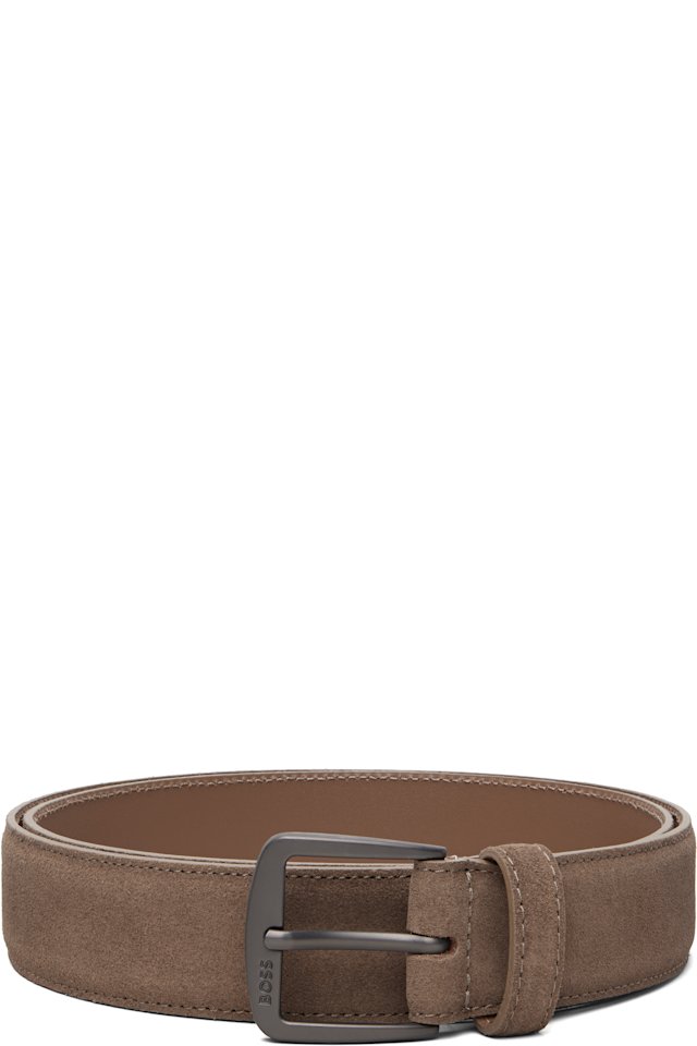 BOSS — Beige Logo Buckle Suede Belt