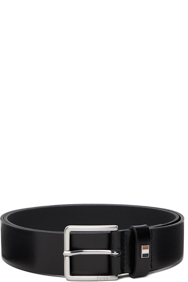 BOSS — Black Italian-Leather Signature-Stripe Keeper Belt