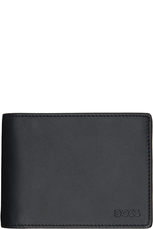 BOSS — Black Embossed Logo Trifold Leather Wallet