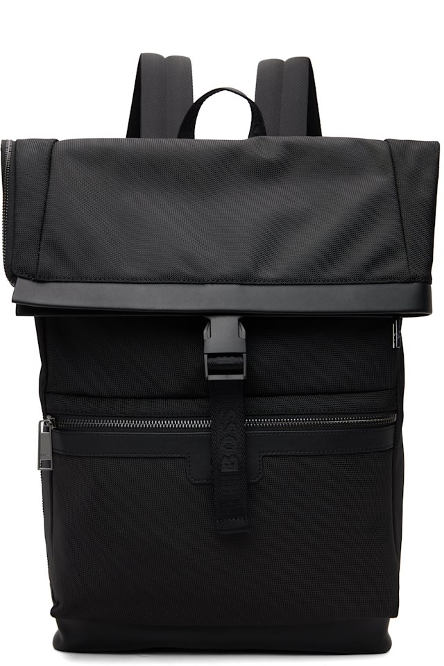 BOSS — Black Canvas Flap Backpack