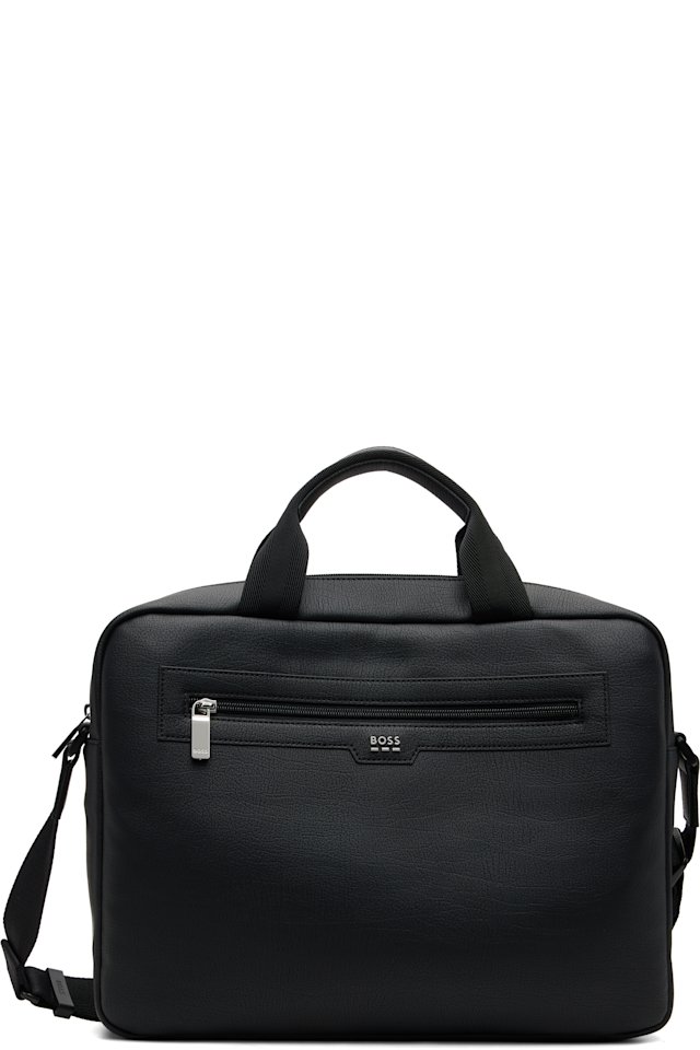 BOSS — Black Grained Faux-Leather Briefcase