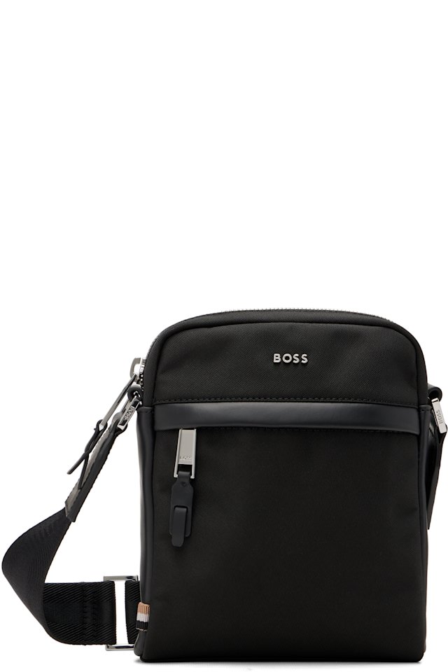 BOSS — Black Leather-Trimmed Reporter Bag