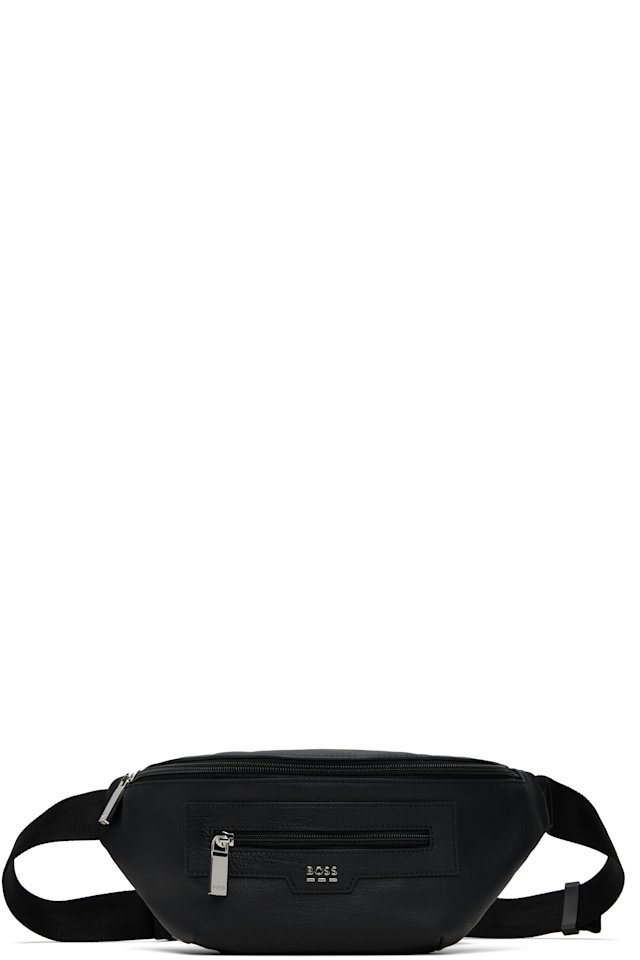BOSS — Black Grained Faux-Leather Belt Bag