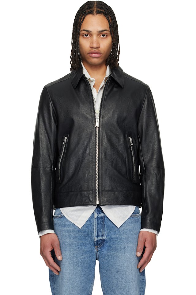 BOSS — Black Regular Fit Leather Jacket