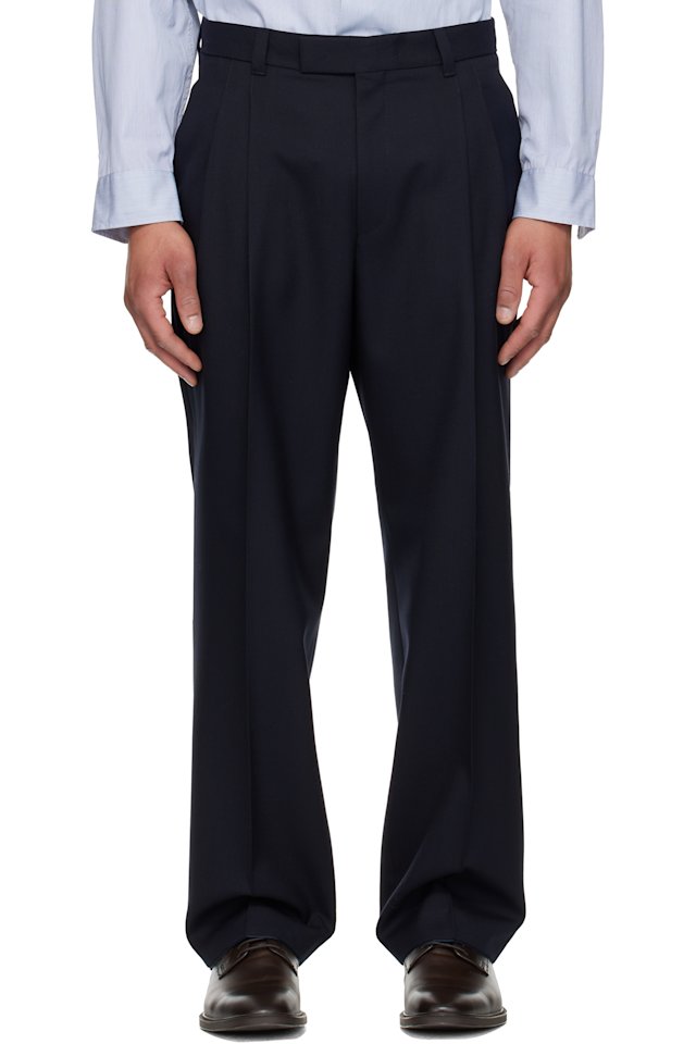 BOSS — Navy Tapered-Fit Melange Virgin Wool Trousers