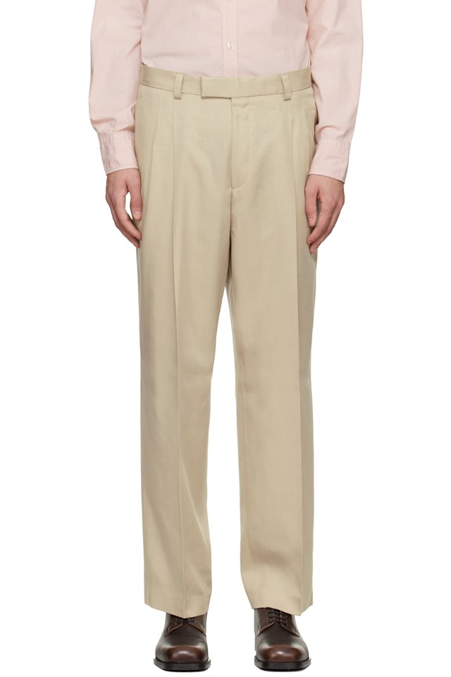 BOSS — Beige Oversized-Fit Twill Trousers
