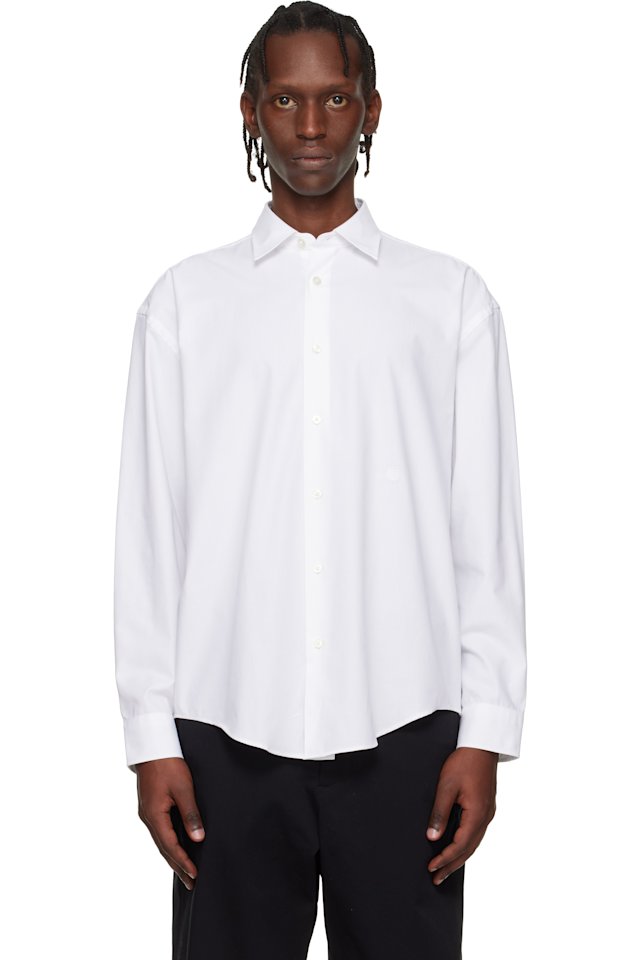 BOSS — White Embroidered-Logo Shirt