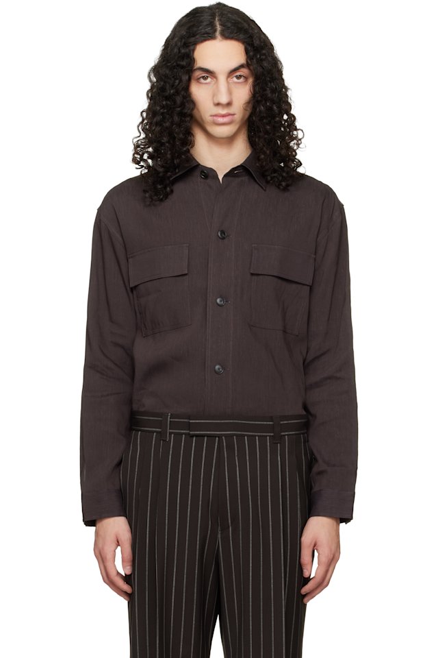 BOSS — Brown Flap Pocket Linen Shirt