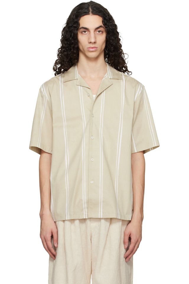 BOSS — Beige Striped Relaxed-Fit Stretch Cotton Shirt