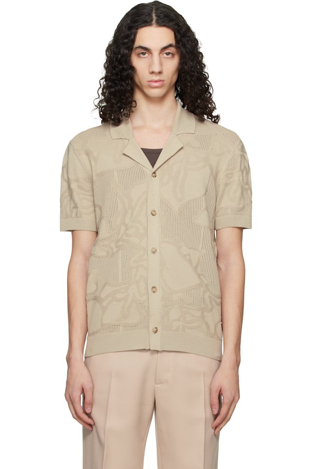 BOSS — Beige Knit Cotton Jacquard Shirt