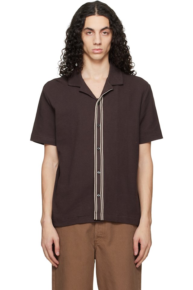 BOSS — Brown Knit Cotton Shirt