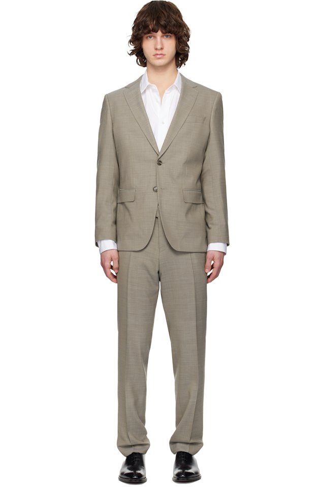 BOSS — Beige Micro-Patterned Slim-Fit Suit